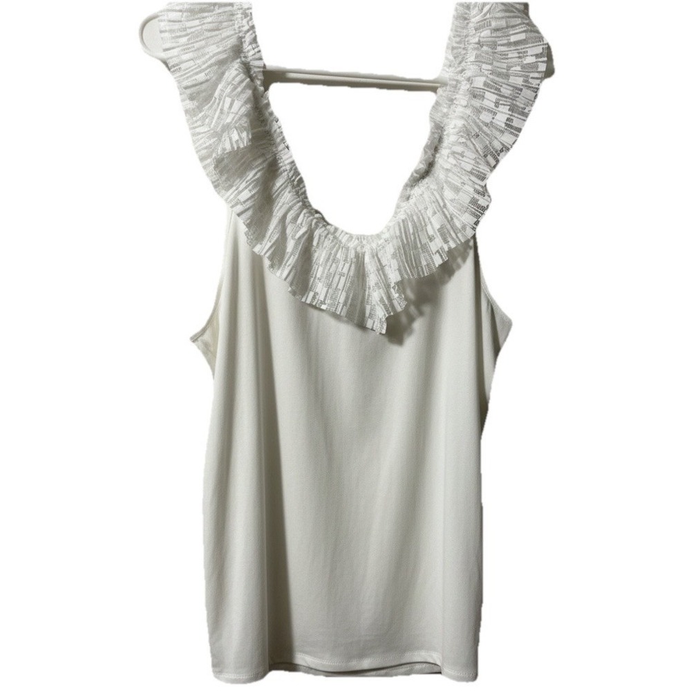 Brea Canyon women's lacy silky top XL white V-neck square back fairycore elegant